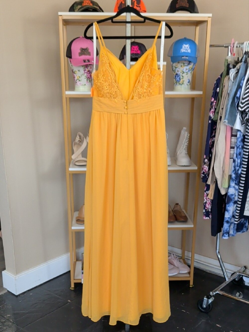 Azazie Marigold Yellow Spaghetti-Strap Chiffon Maxi Dress - Picture 3 of 3
